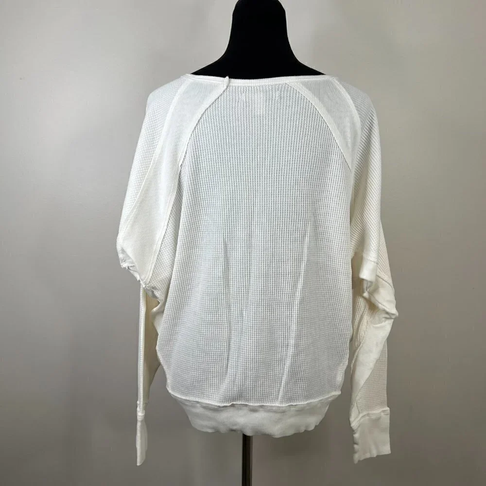 Free‎ People Santa Clara Waffle Knit Thermal Long Sleeve Top in Alabaster White